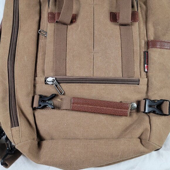 Witzman Canvas Backpack Travel Rucksack Multi Pocket Large Capacity Brown - Picture 5 of 12